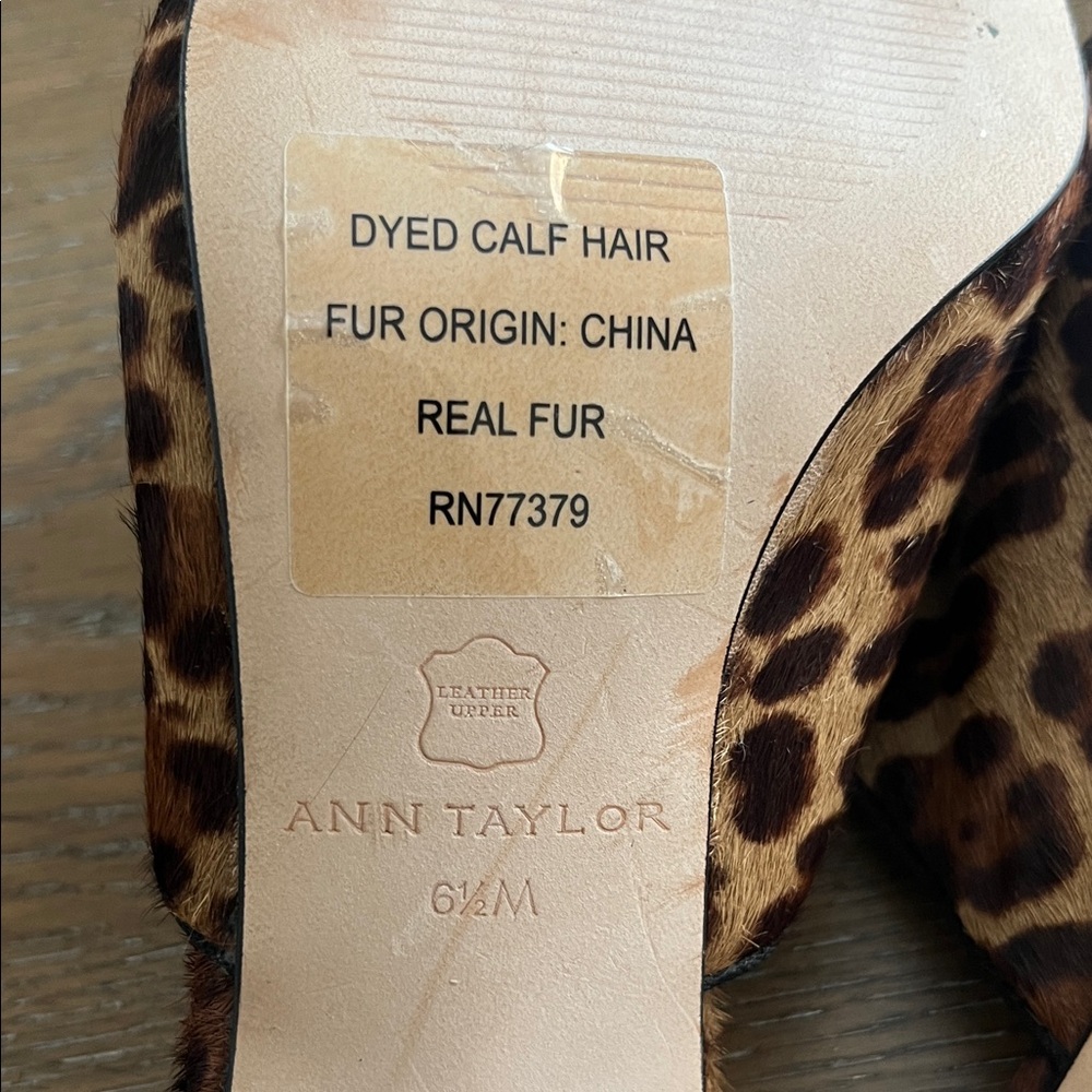 Ann Taylor Calf Hair Leopard Print Women's Mules Black Suede Toe Tip Size 6.5 - Picture 8 of 10